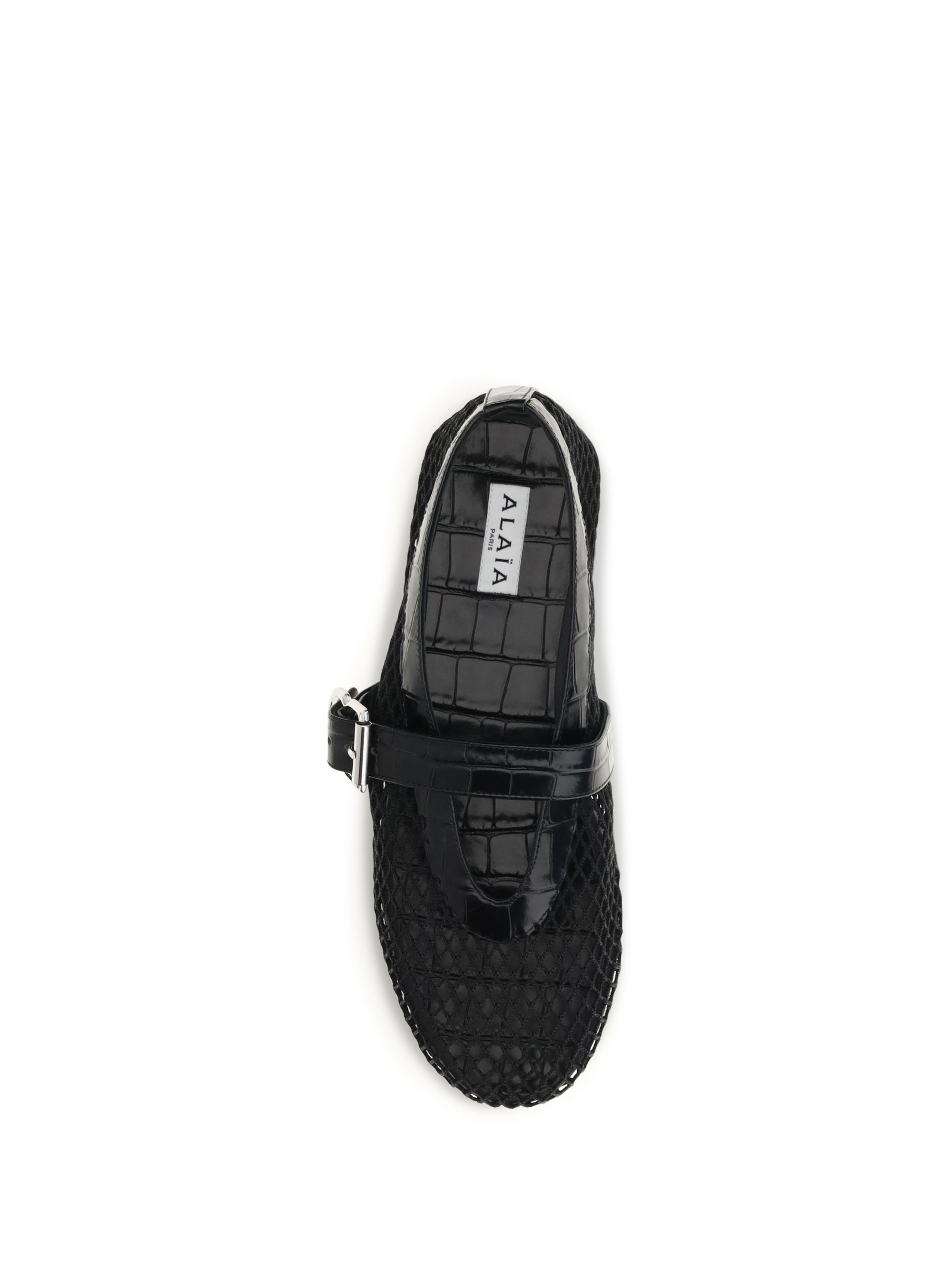 mesh and crocodile-print leather ballerinas