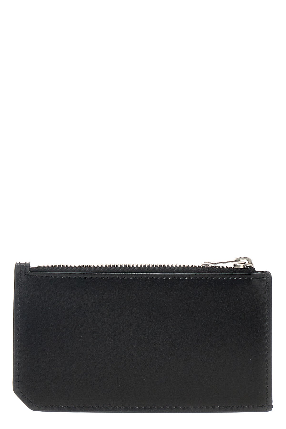 black leather cuir glacè mat zip metallic silver logo