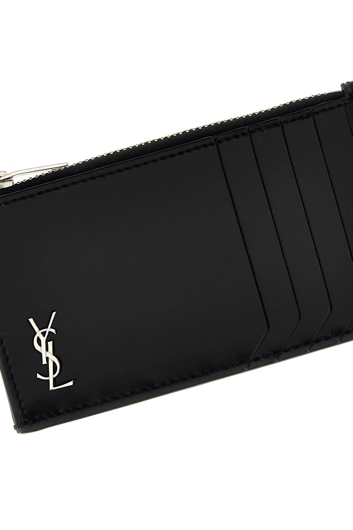 black leather cuir glacè mat zip metallic silver logo
