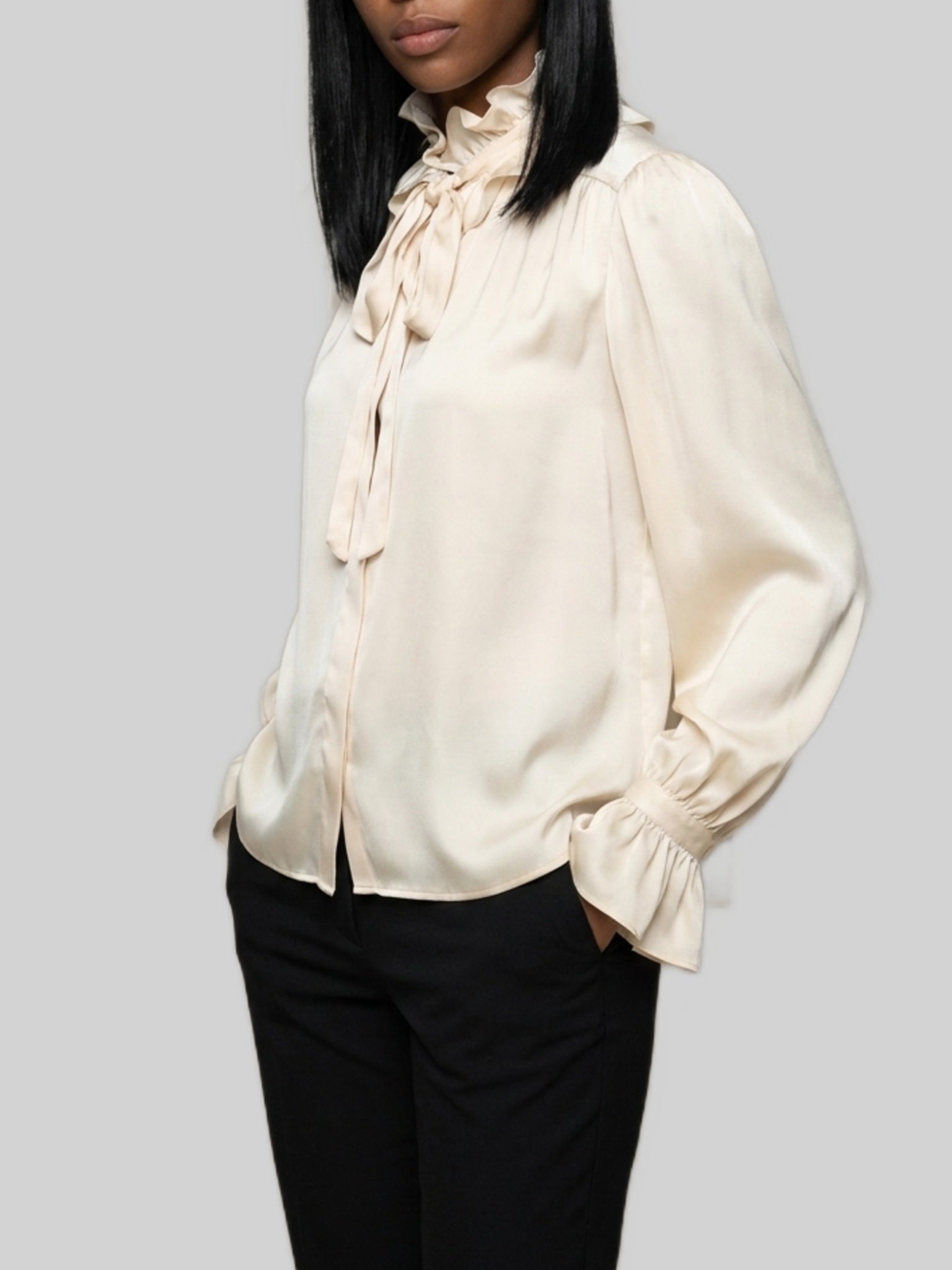 champagne ruffled shirt