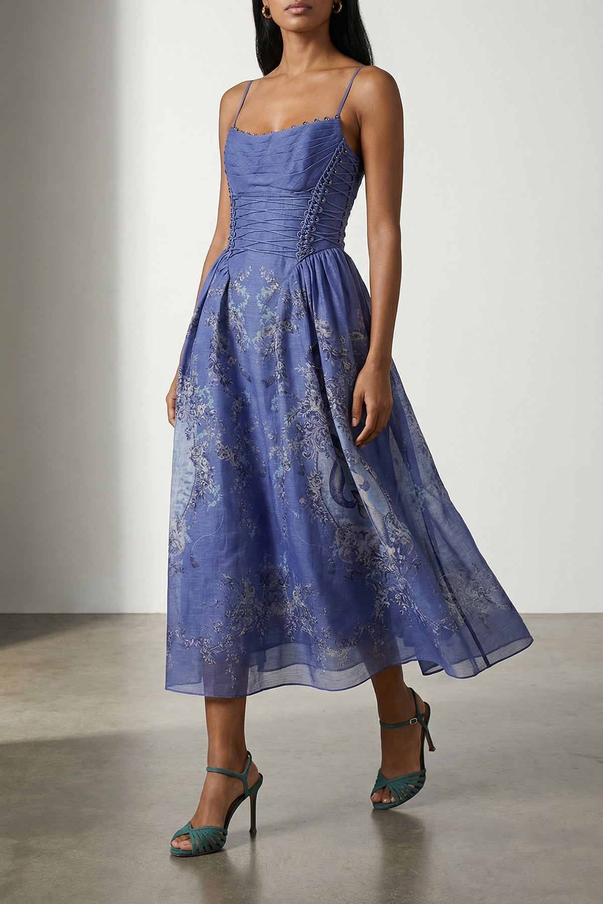 rebellion mermaid picnic floral print maxi dress in linen and silk