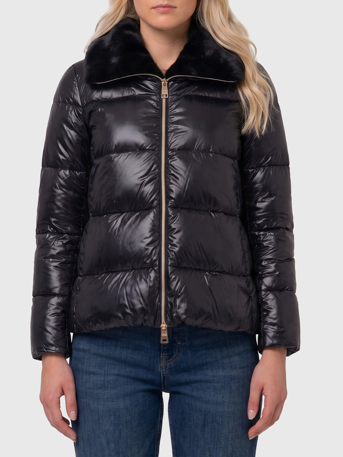 HERNO 40 ultralight nylon and fur collar jacket