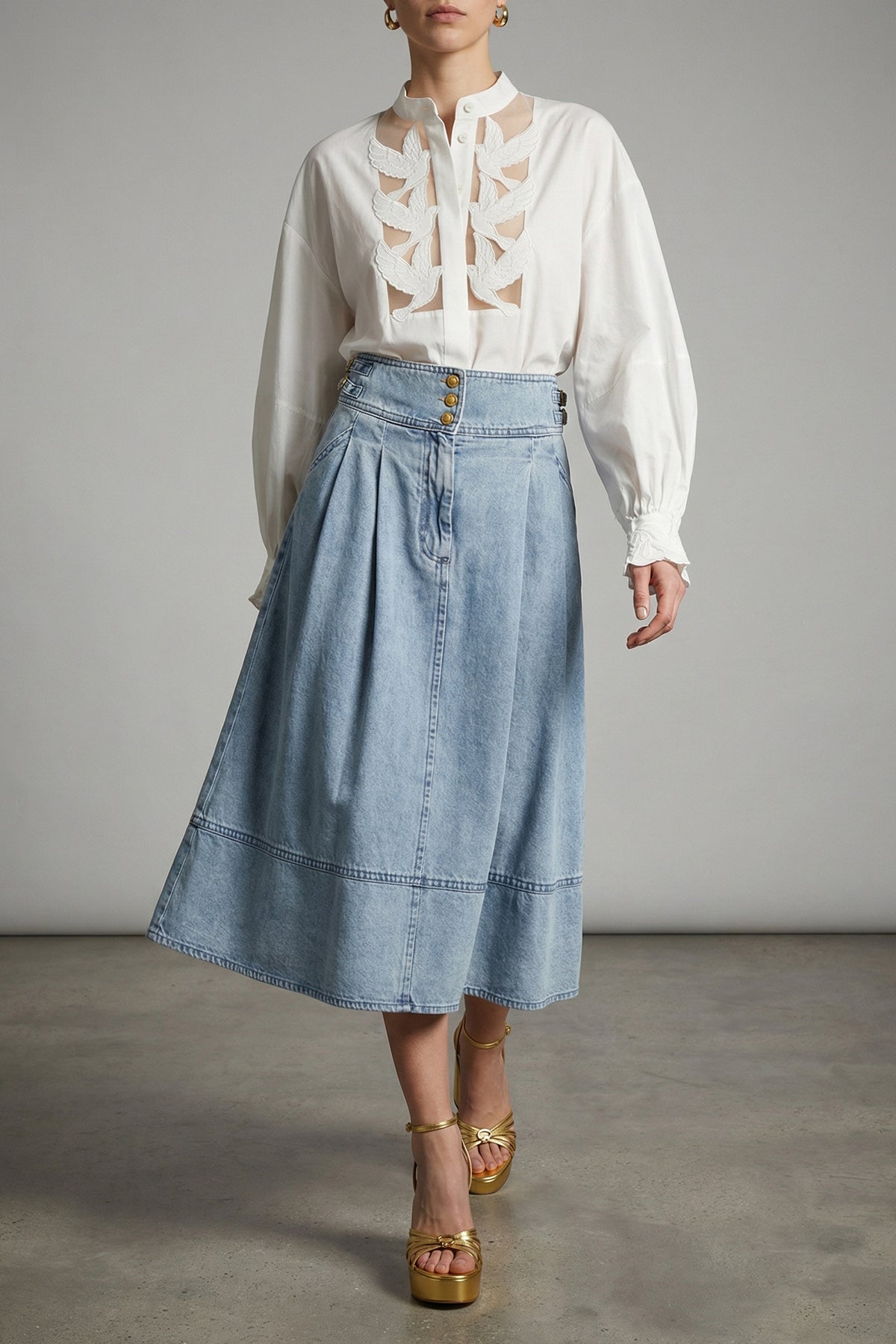cotton denim midi skirt