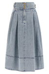 cotton denim midi skirt