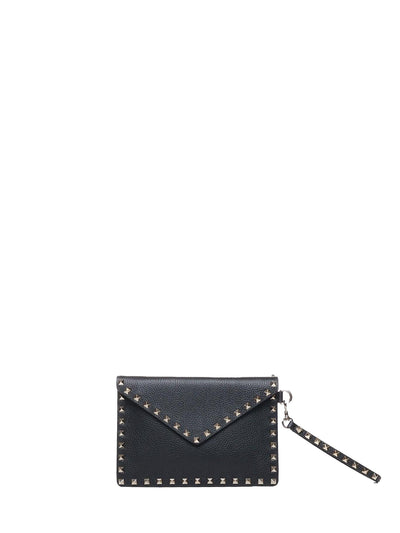 grainy calfskin rockstud pouch
