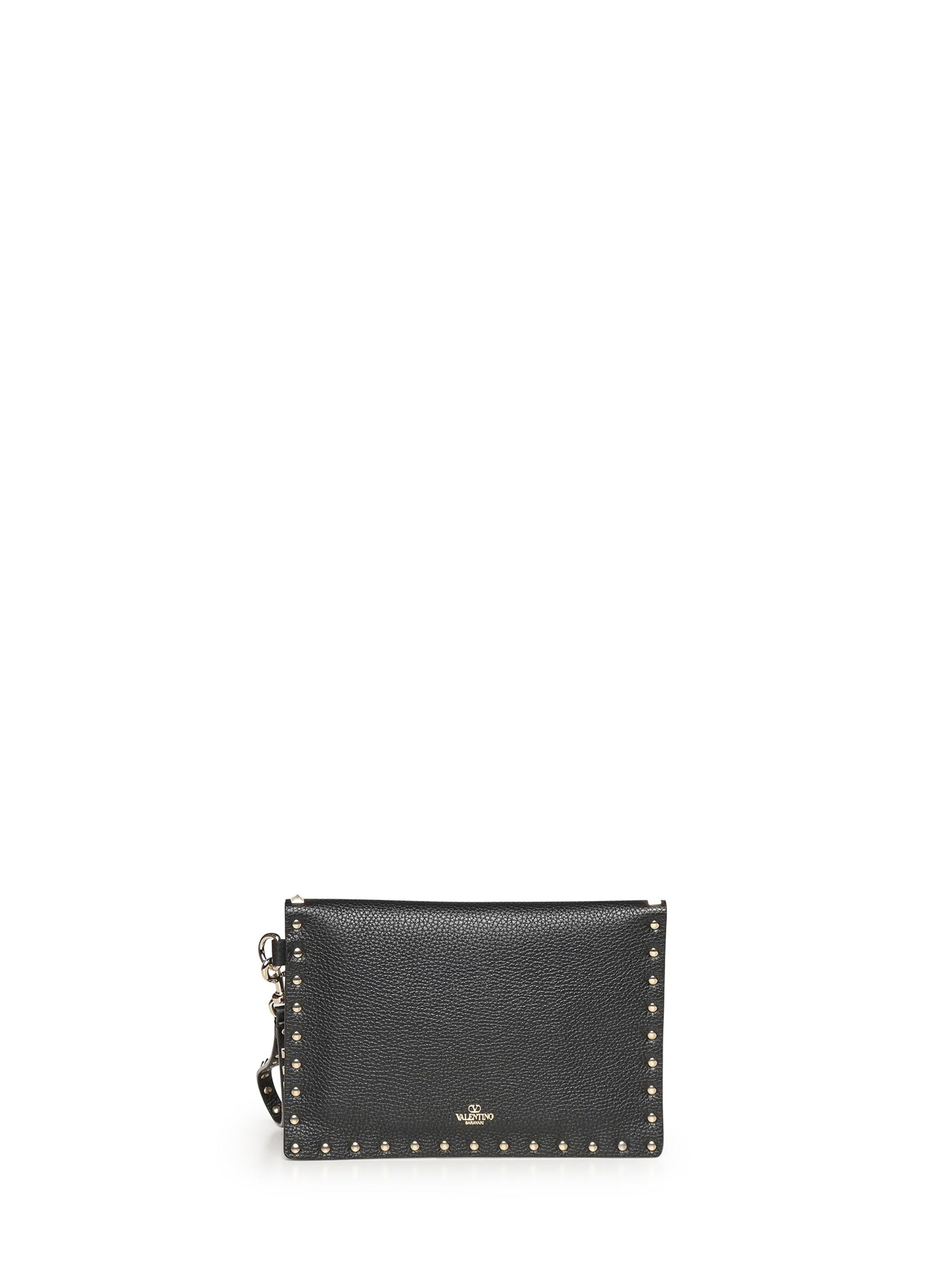 grainy calfskin rockstud pouch