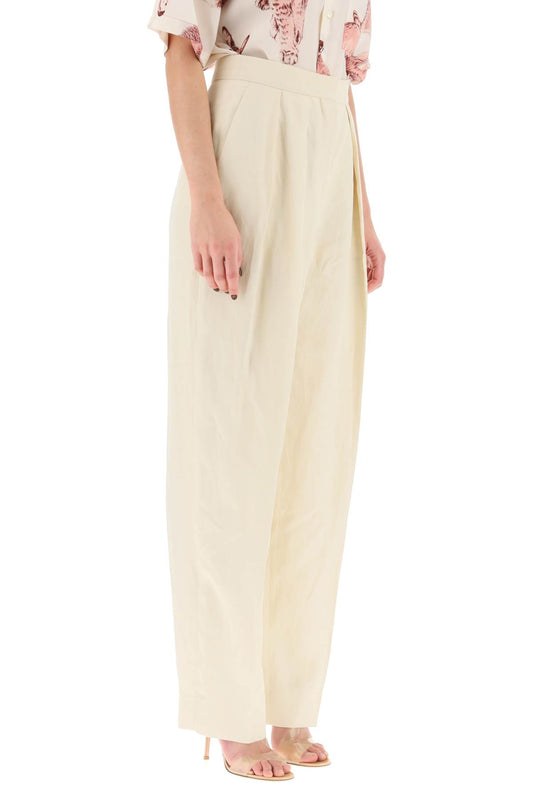 loose linen blend pants with front pleats