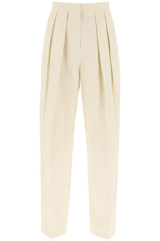 loose linen blend pants with front pleats