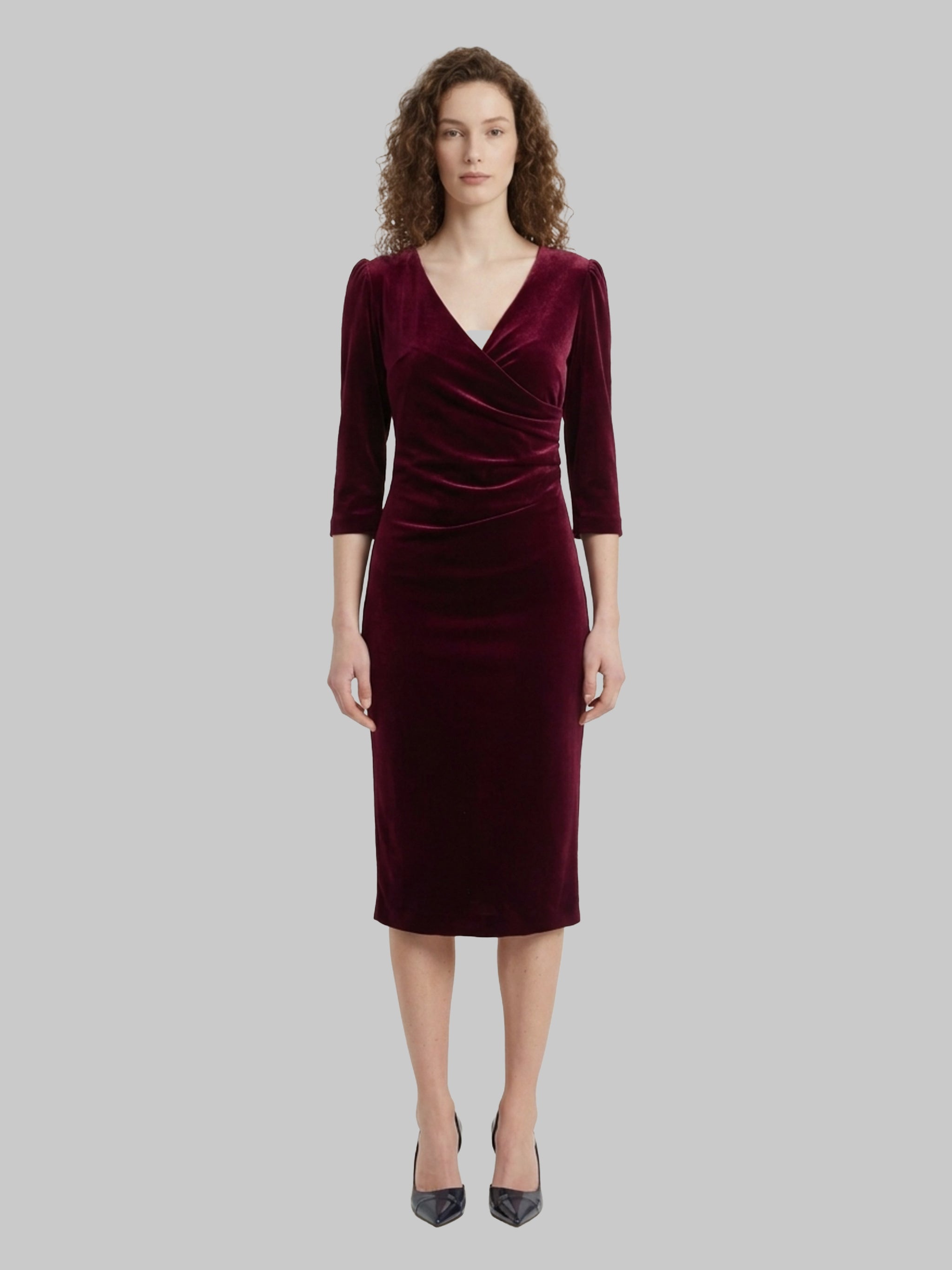 bordeaux velvet midi dress