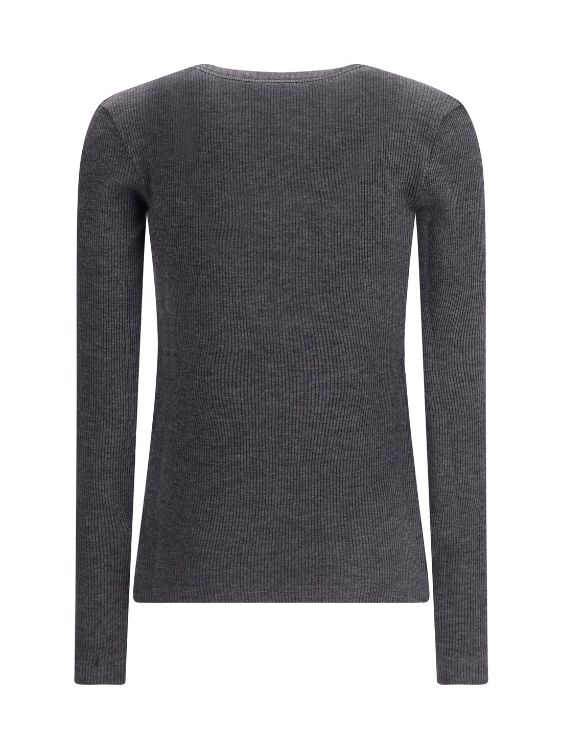 BRUNELLO CUCINELLI S long sleeve wool ribbed jersey t-shirt with shiny trim 