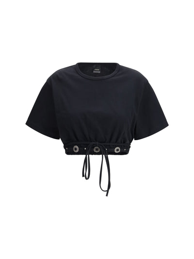 cropped t-shirt in pure cotton with lace-up detail and western accents