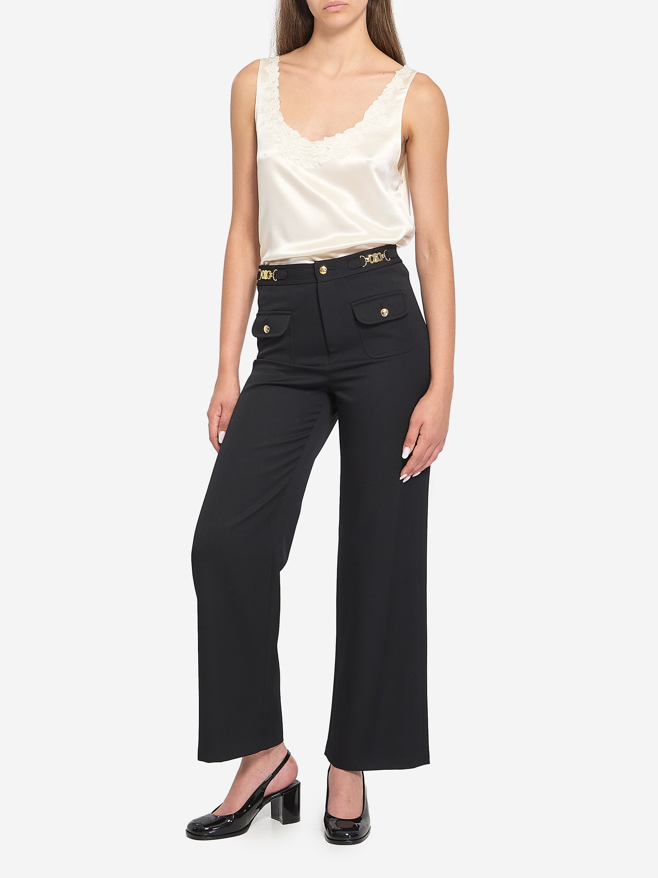 CELINE 36 wool trousers with a diagonal weave