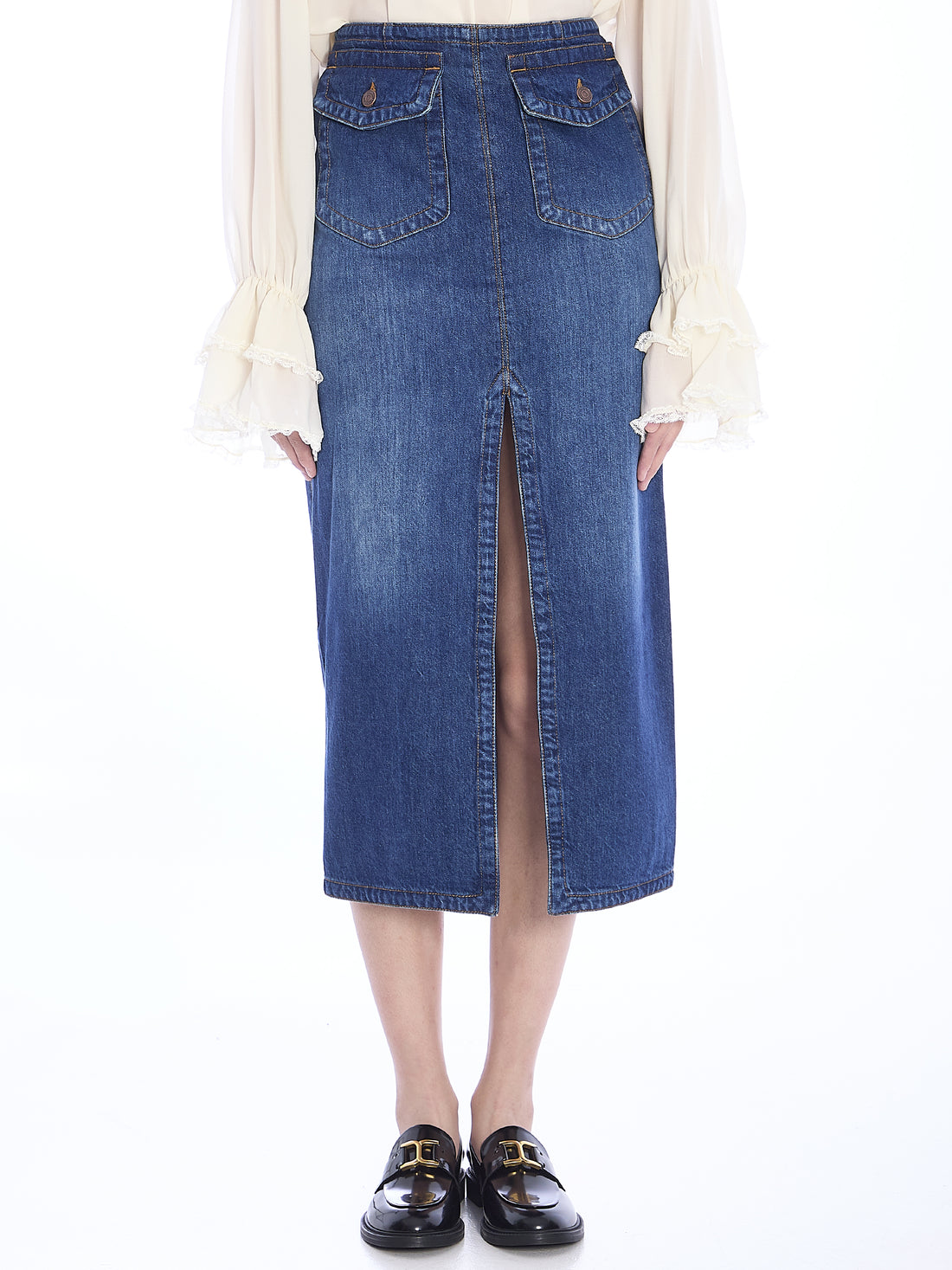 CHLOE 40 denim midi skirt