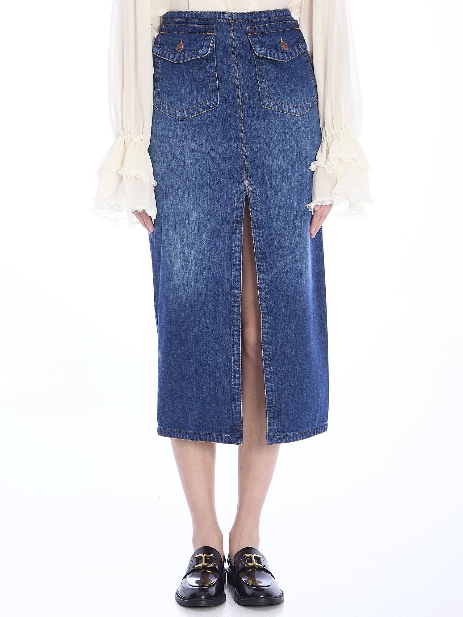 CHLOE 40 denim midi skirt