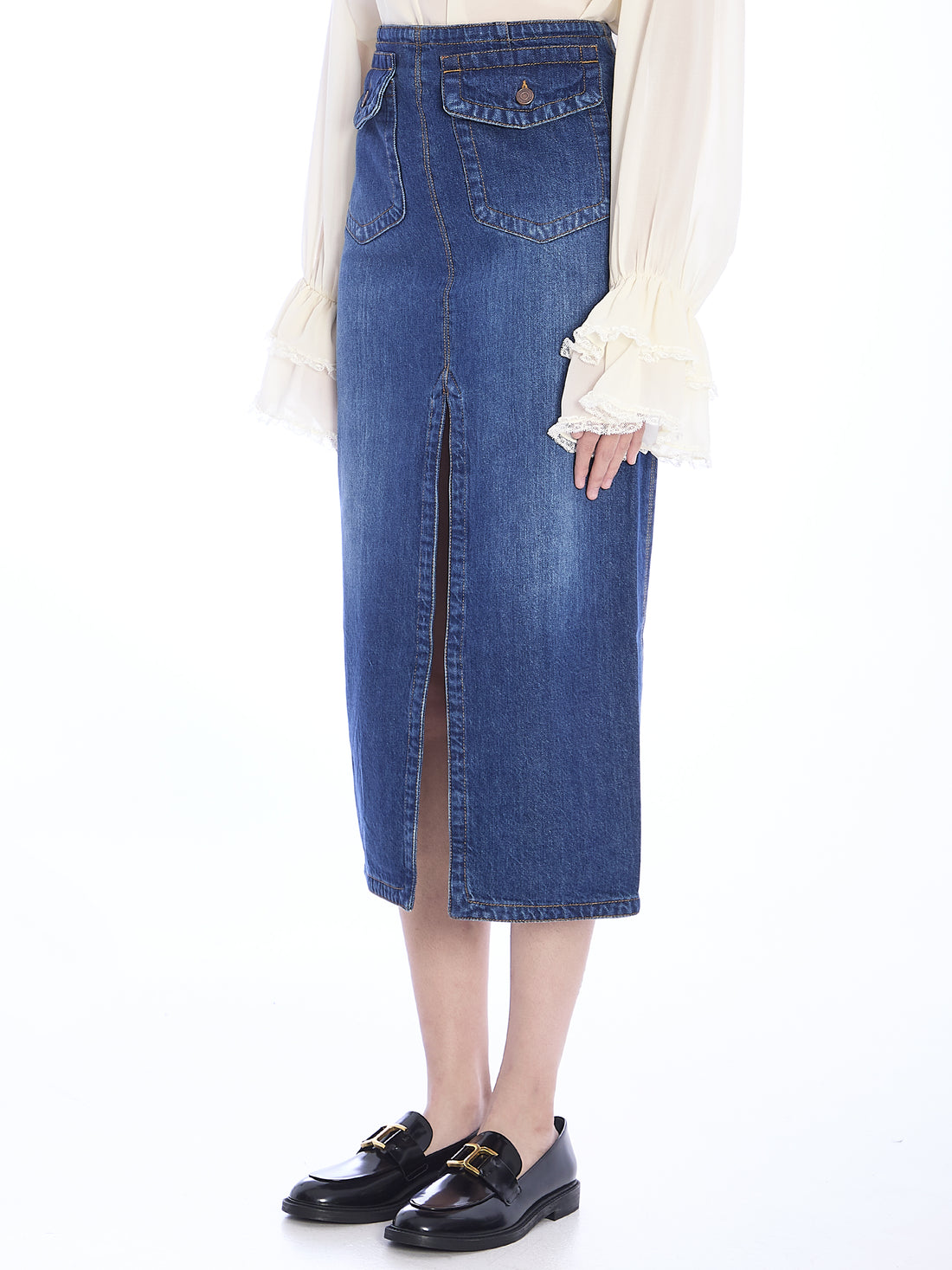CHLOE 40 denim midi skirt