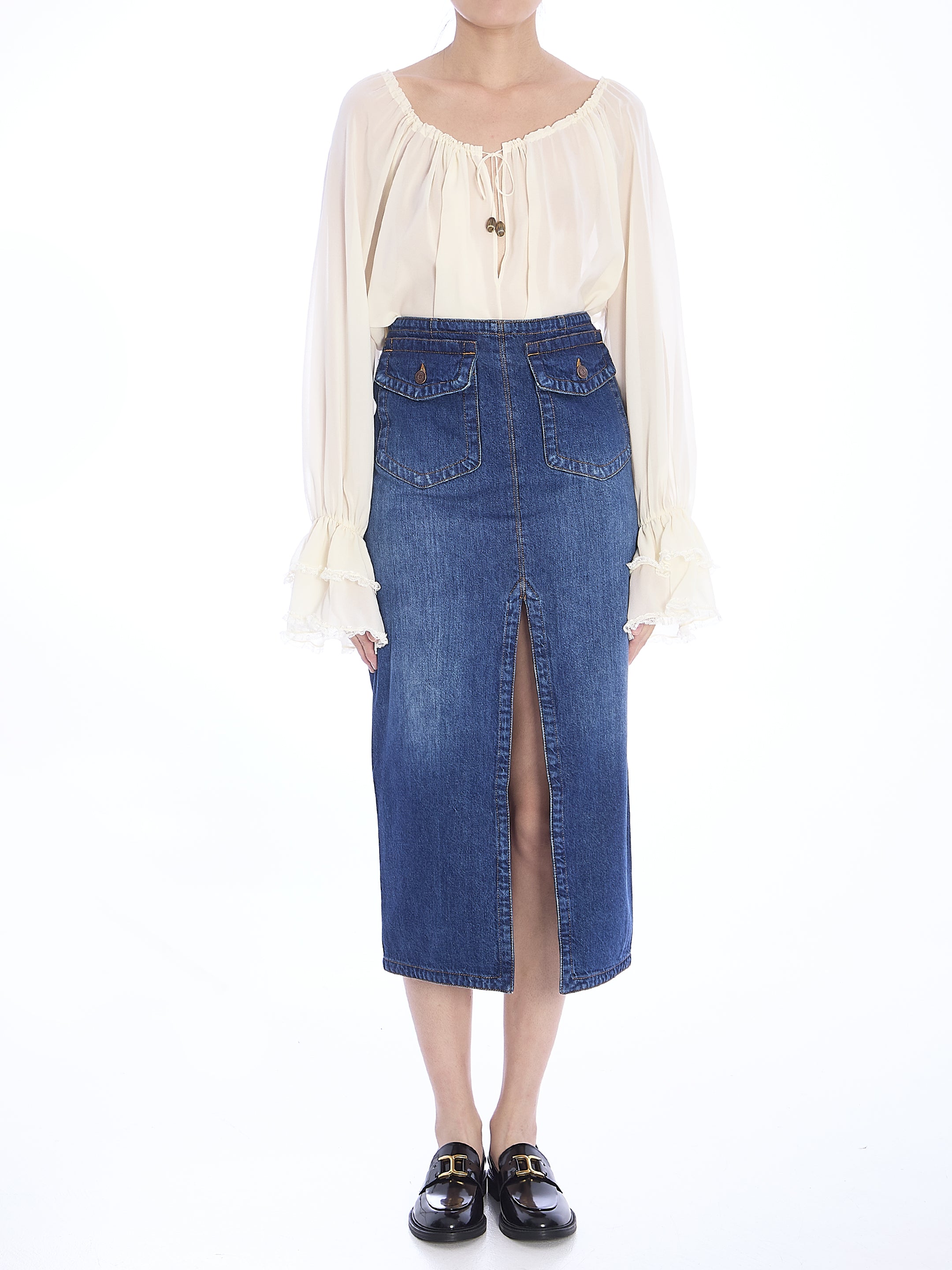 CHLOE 40 denim midi skirt
