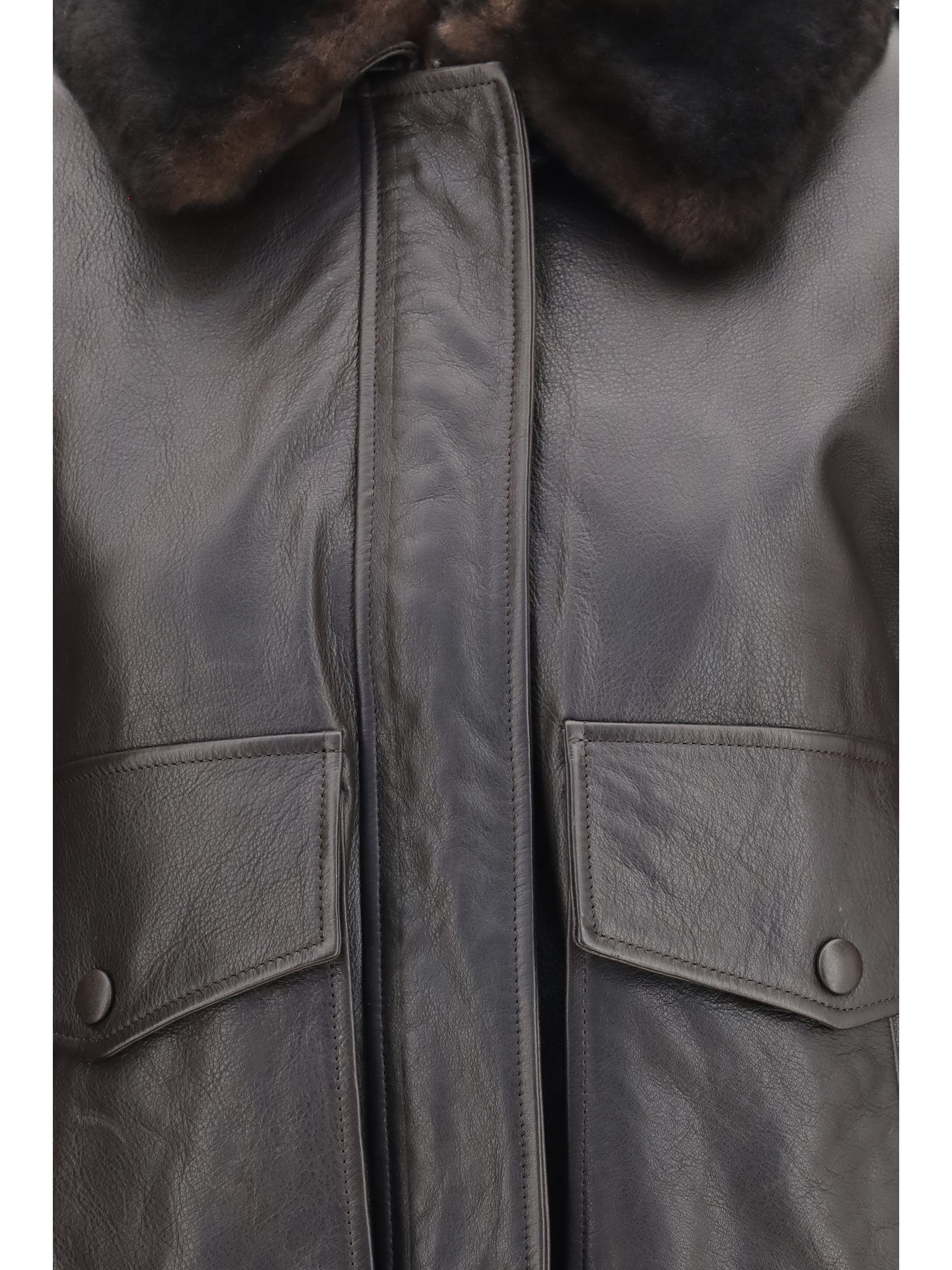 russo leather bomber with shearling collar