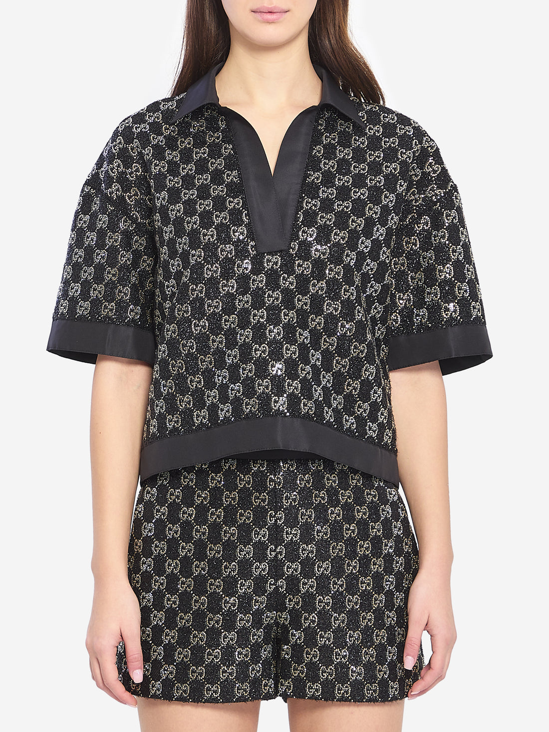 GUCCI 40 embroidered lamé wool tweed shorts