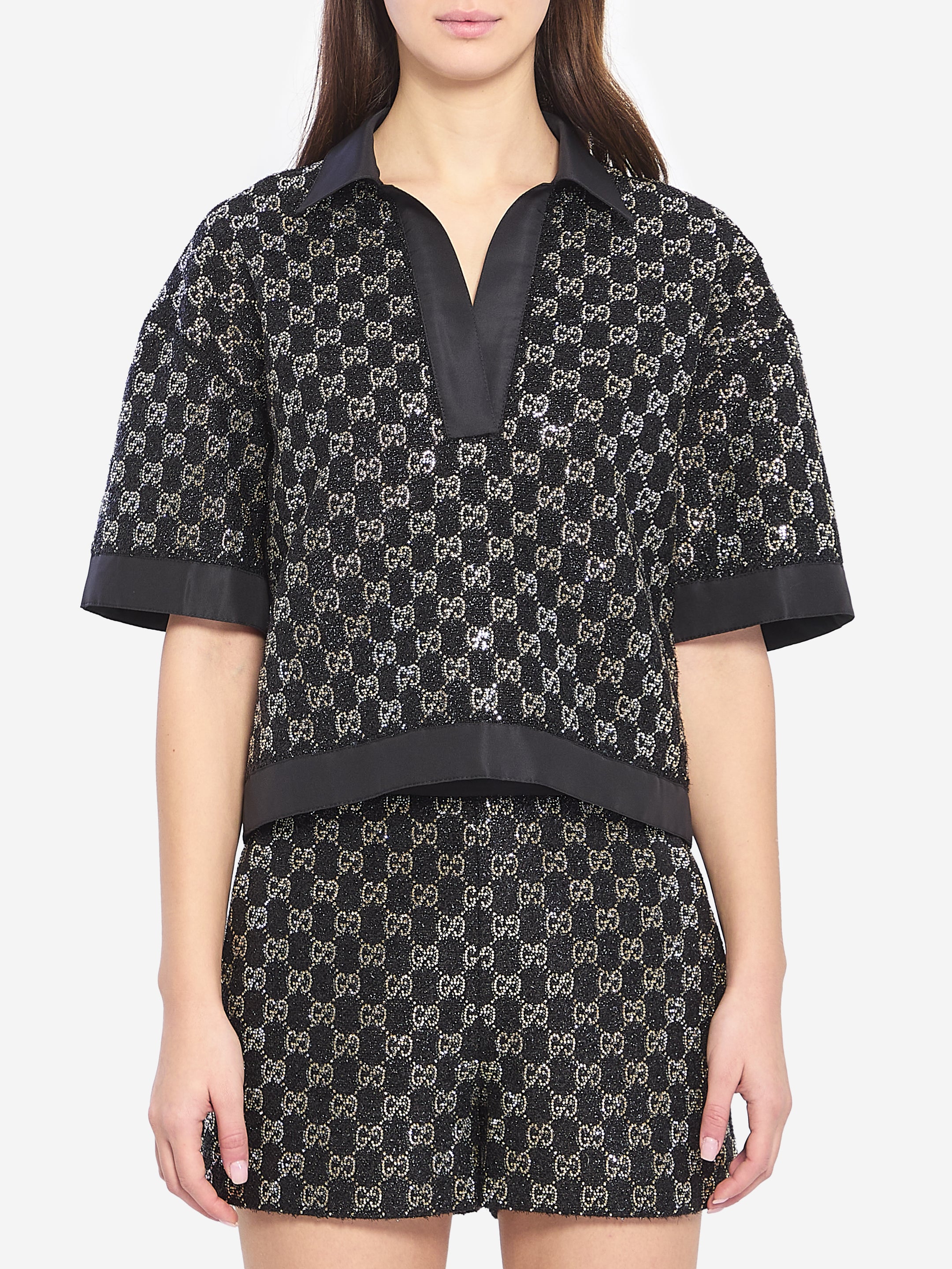 GUCCI 40 embroidered lamé wool tweed shorts