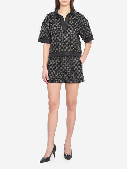 GUCCI 40 embroidered lamé wool tweed shorts