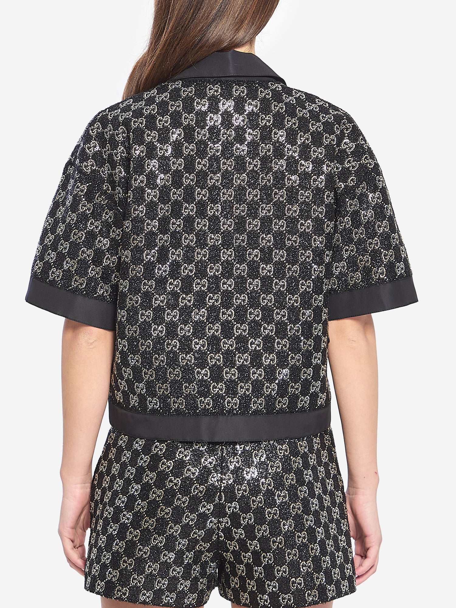 GUCCI 40 embroidered lamé wool tweed shorts