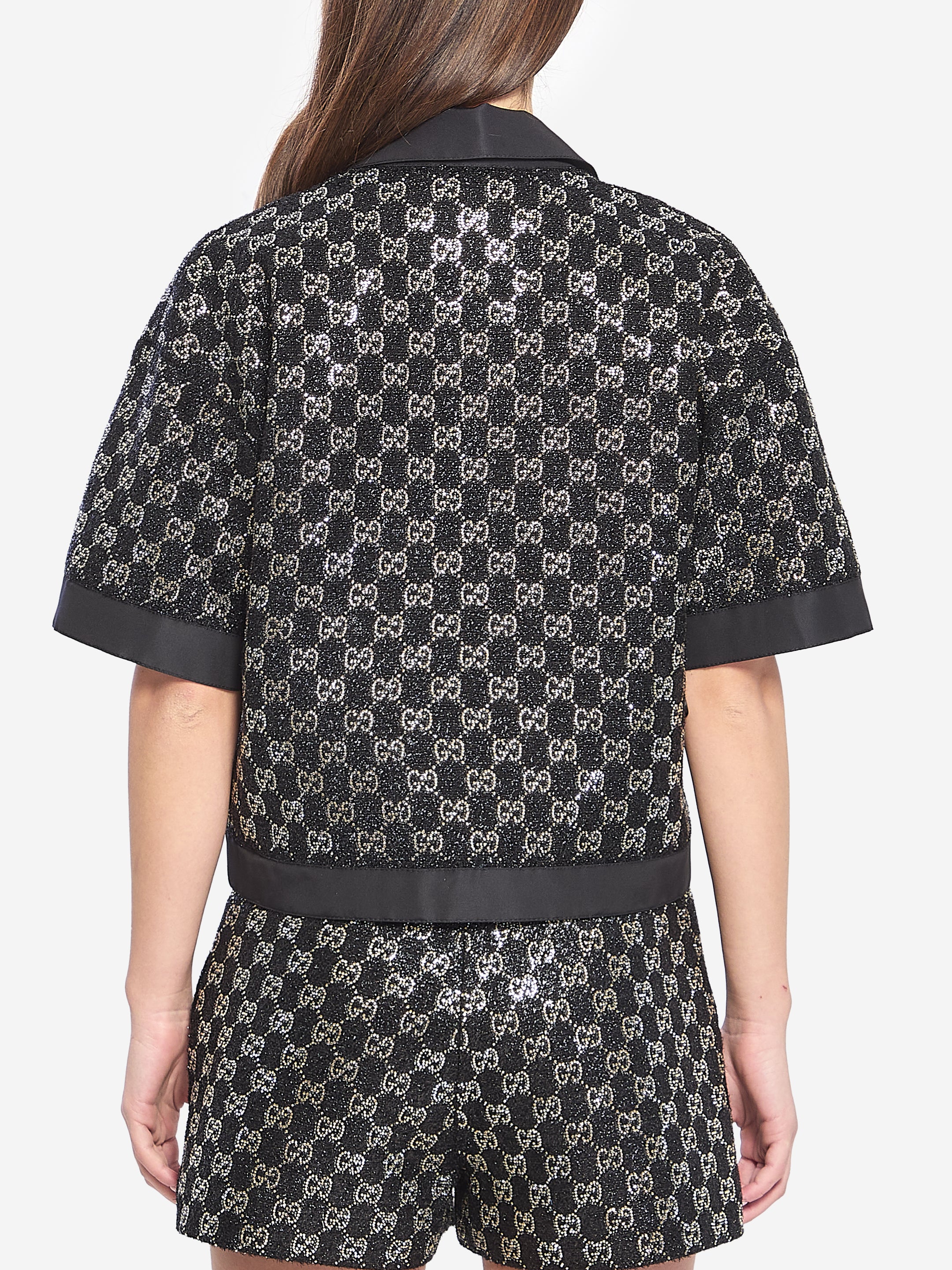 GUCCI 40 embroidered lamé wool tweed shorts