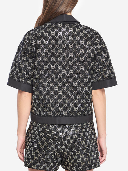 GUCCI 40 embroidered lamé wool tweed shorts