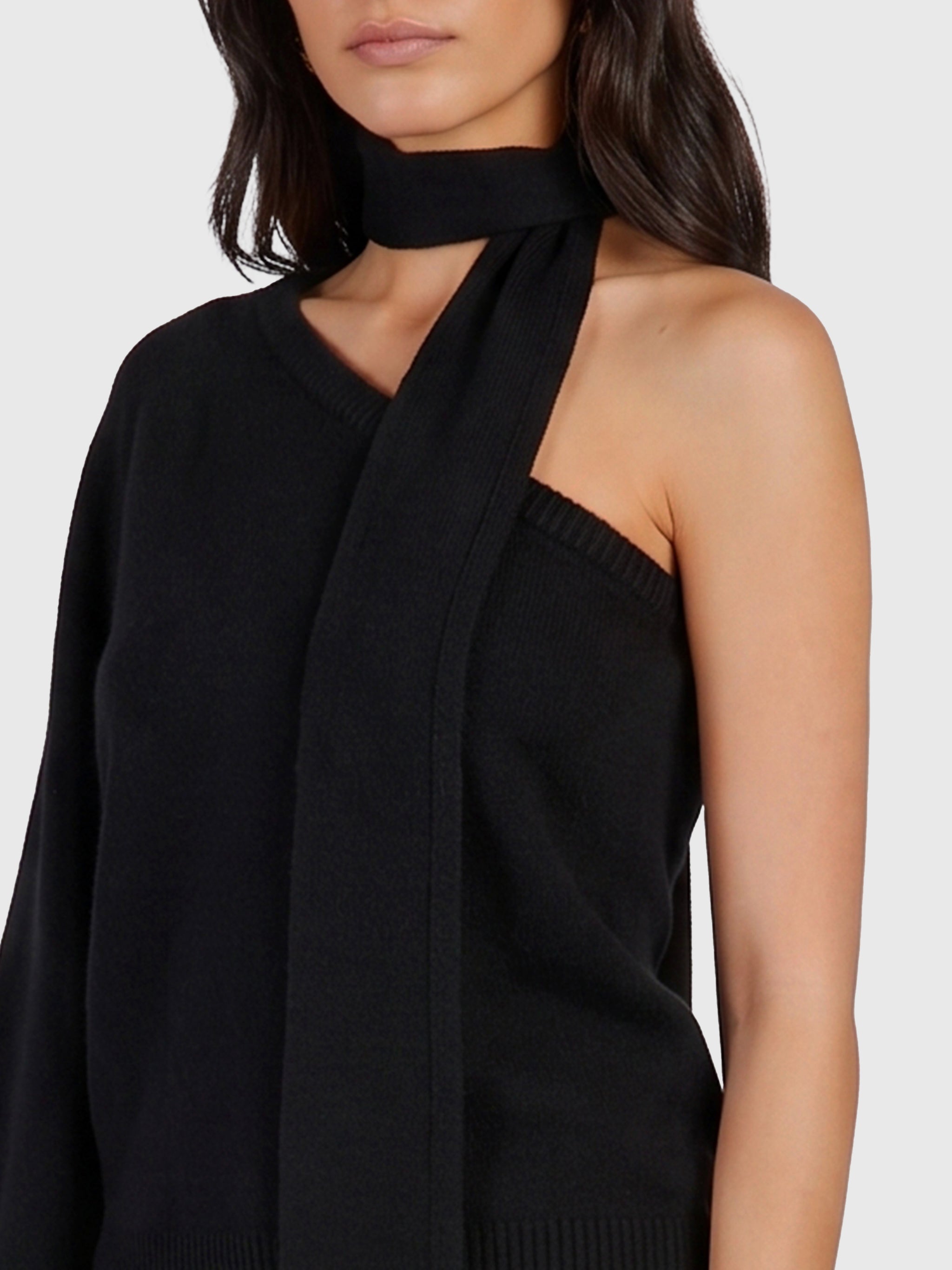 one-shoulder top with scarf detail