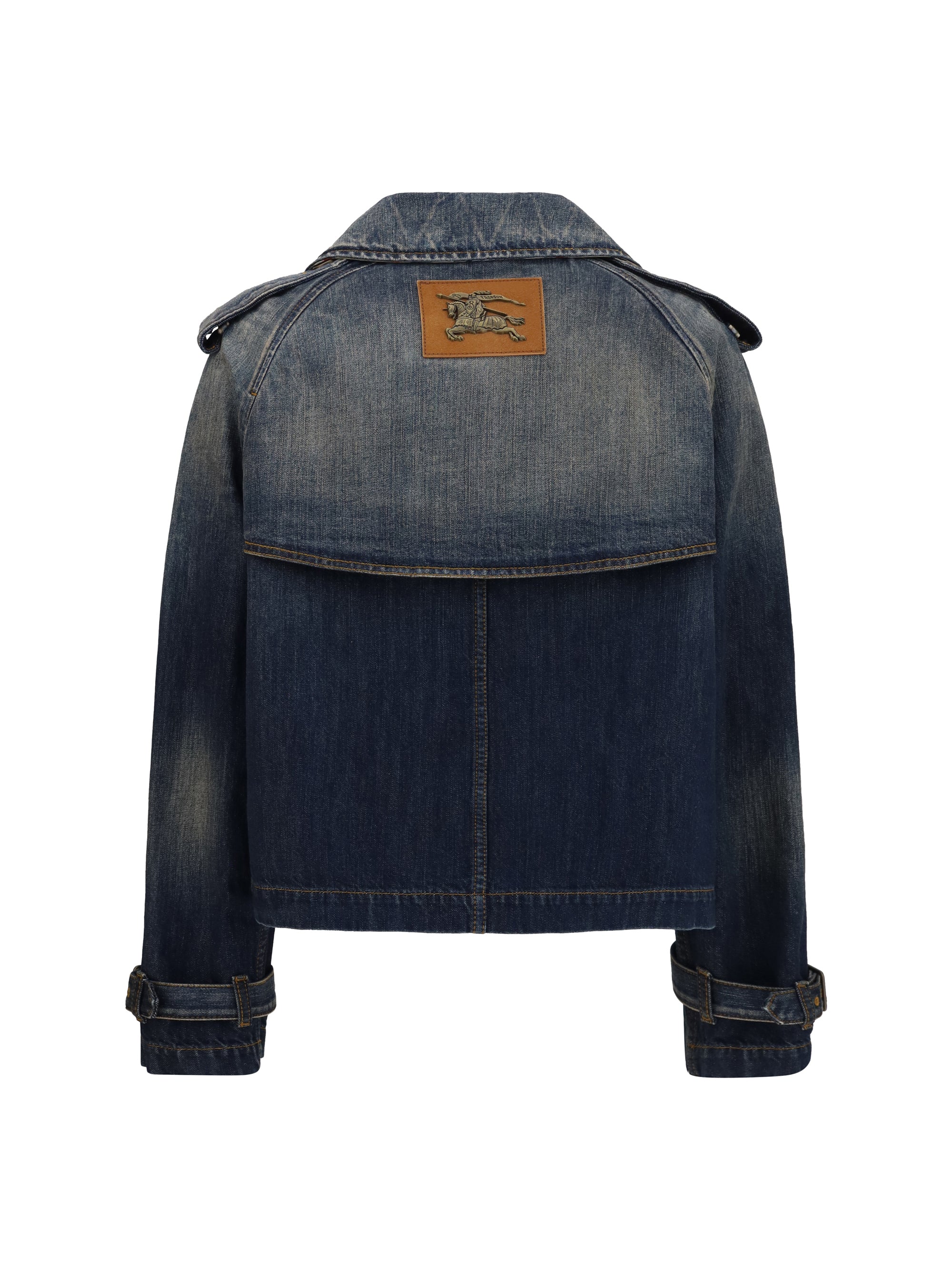 cropped double-breasted denim jacket