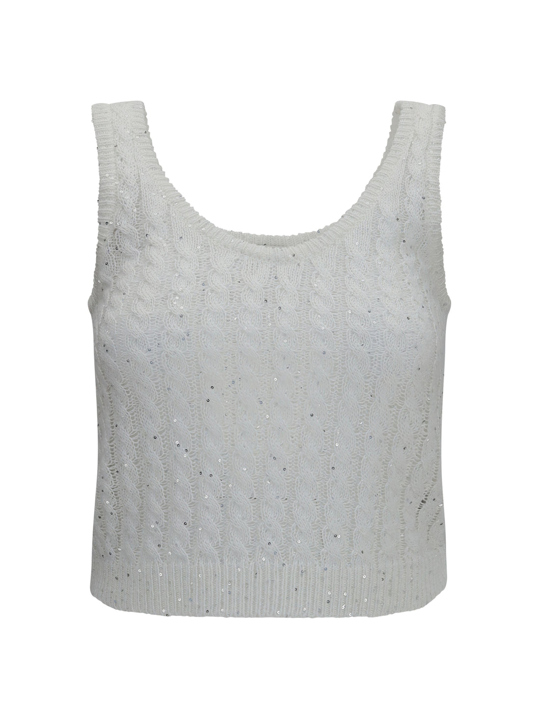 BRUNELLO CUCINELLI XXS white linen knit tank top with sequins