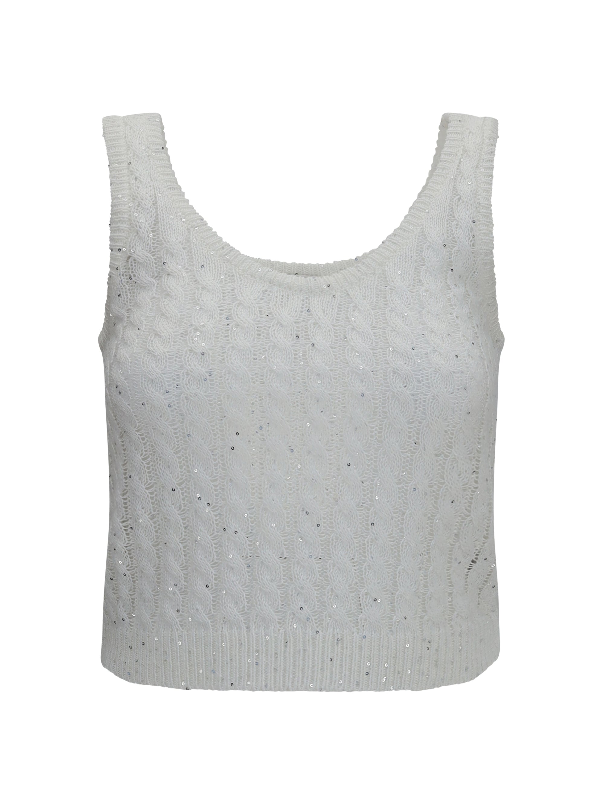white linen knit tank top with sequins
