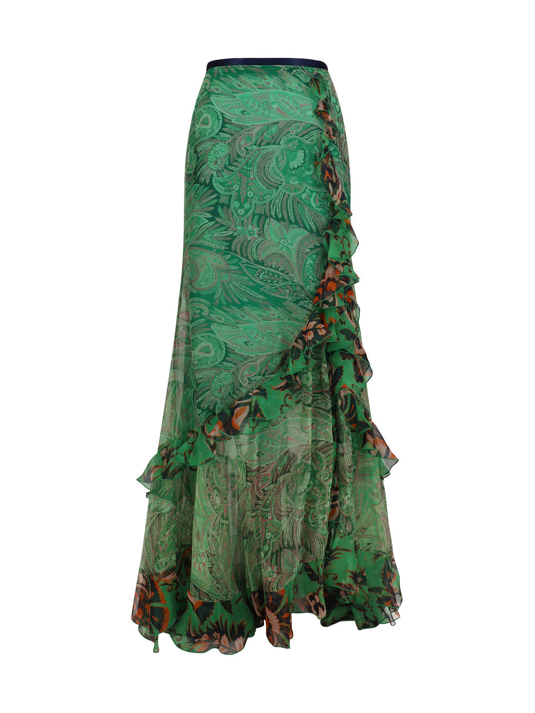 ETRO 42 long silk crepon skirt with ruffles