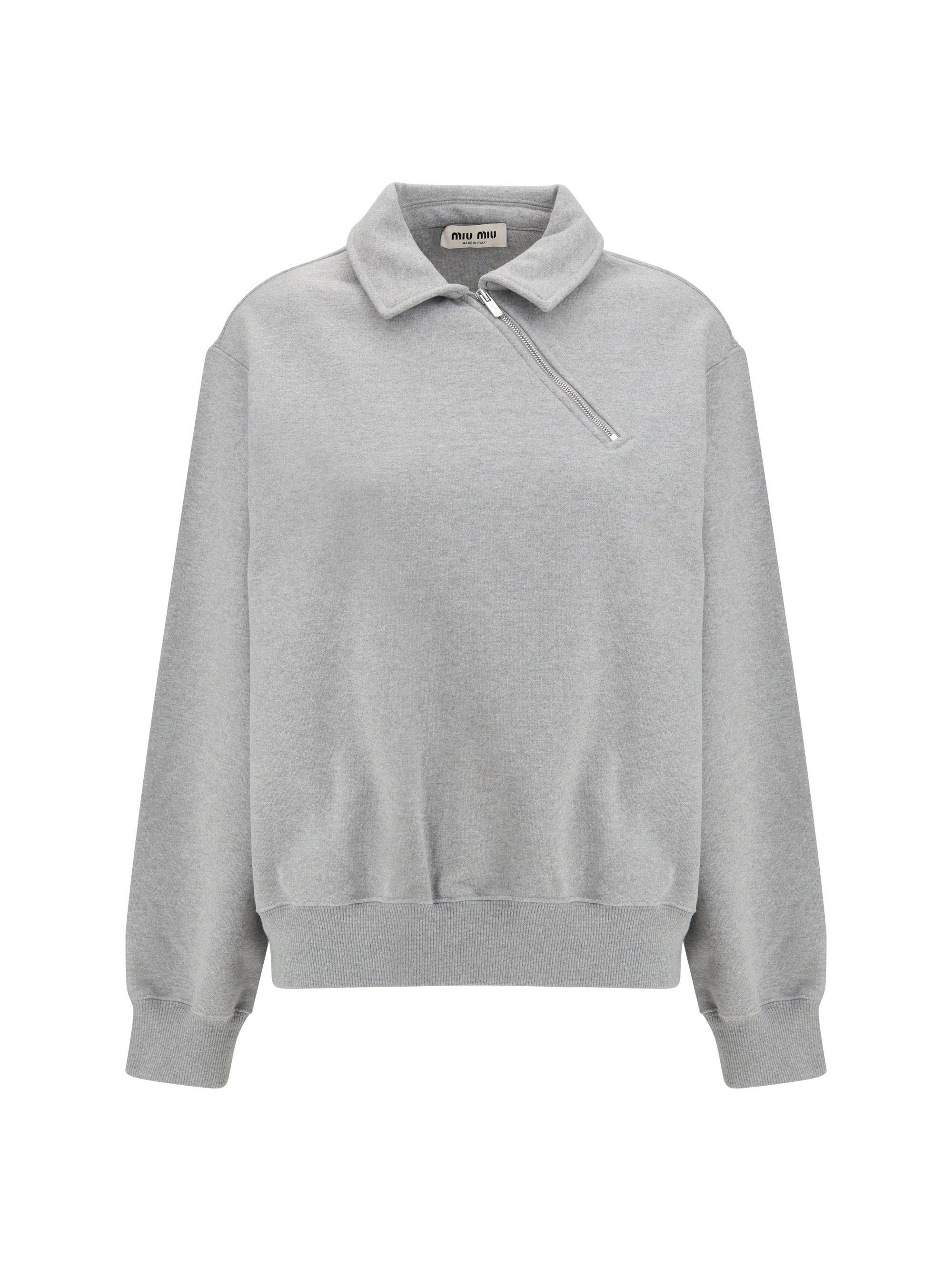 sweatshirt with oblique zip closure