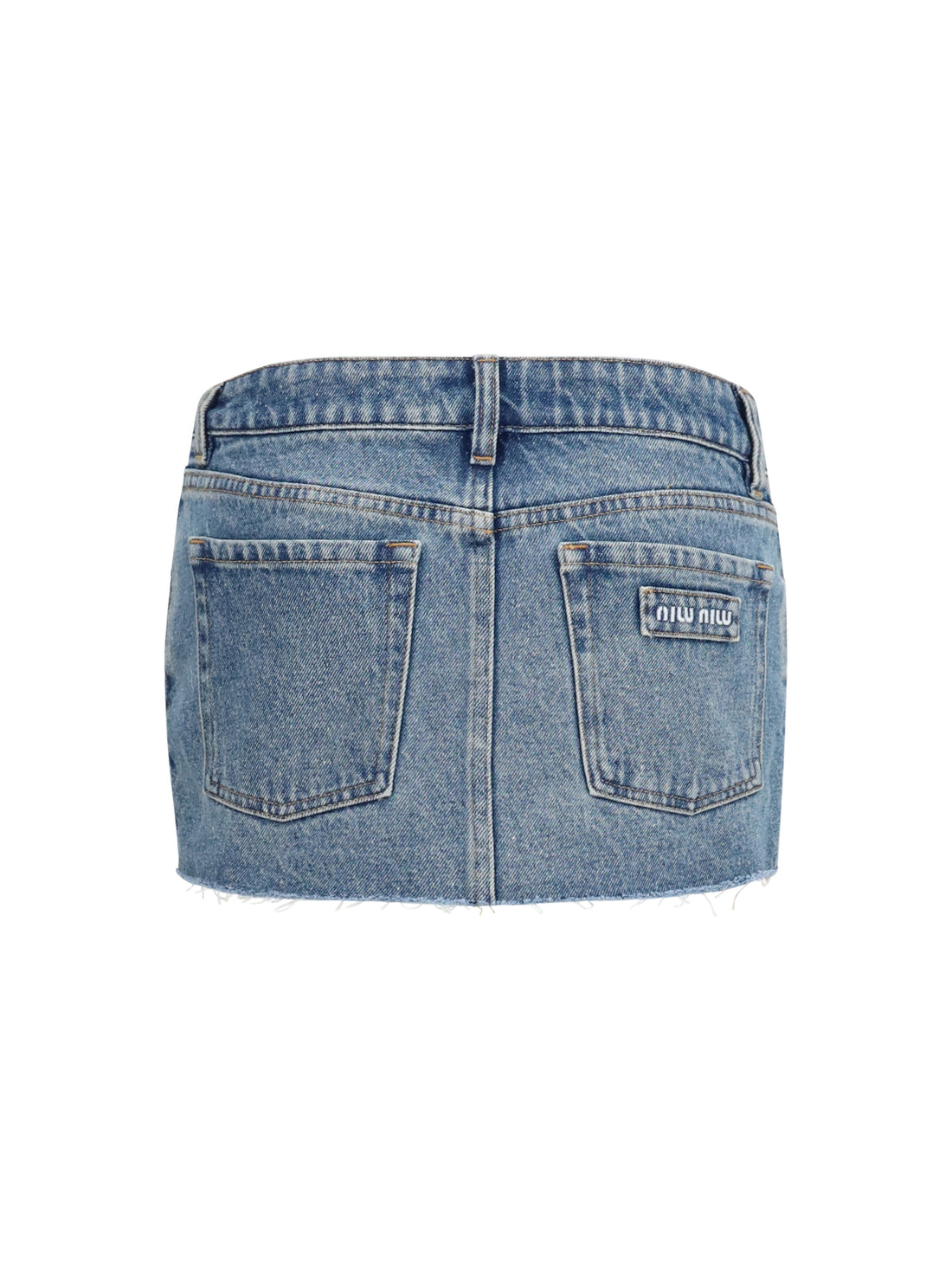 MIU MIU 40 frayed hem denim mini skirt