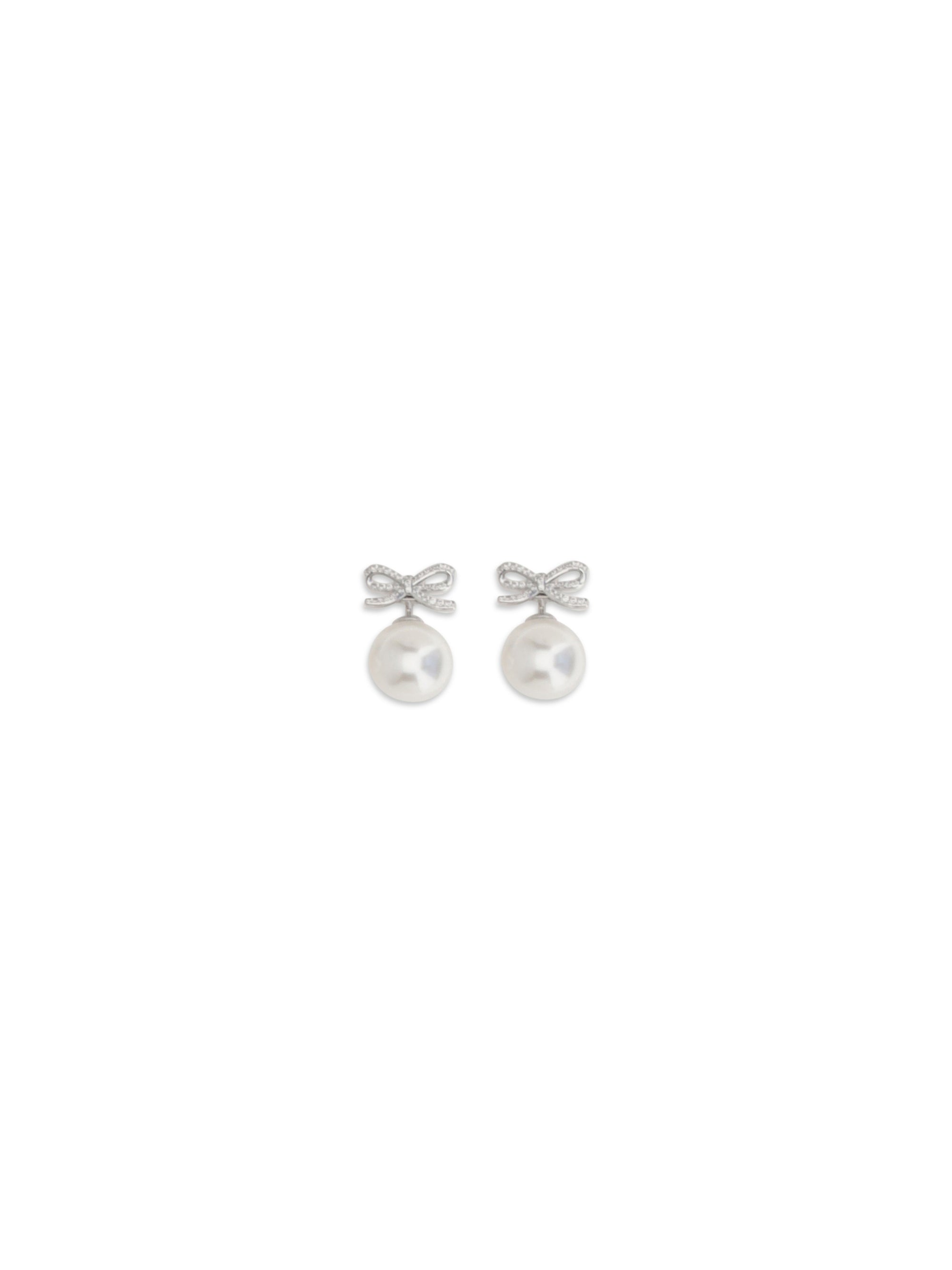 crystal bow earrings with pearl