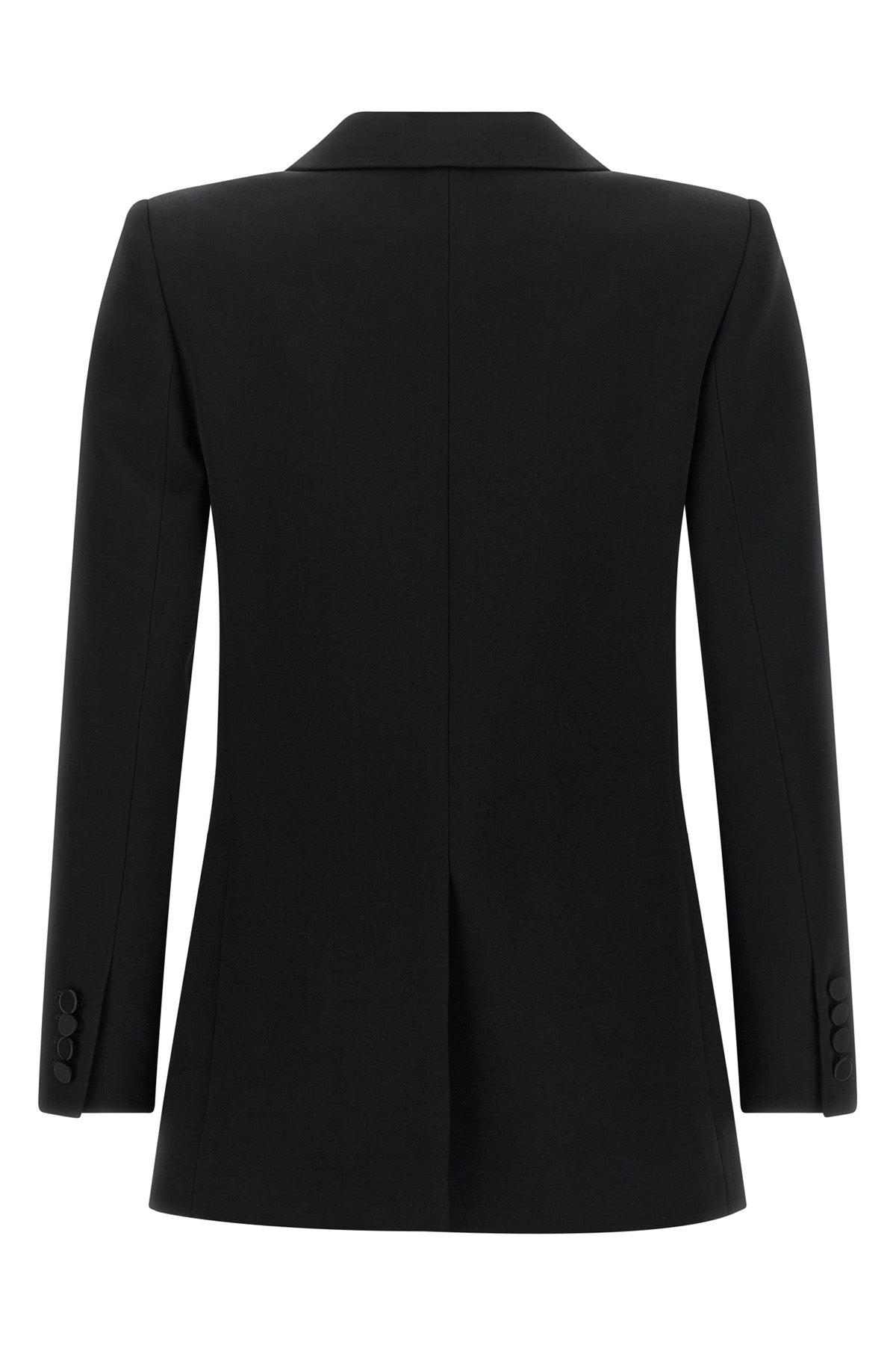 the saint laurent double-breasted blazer is made of pure grain de poudre wool an