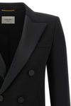 the saint laurent double-breasted blazer is made of pure grain de poudre wool an