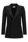 the saint laurent double-breasted blazer is made of pure grain de poudre wool an