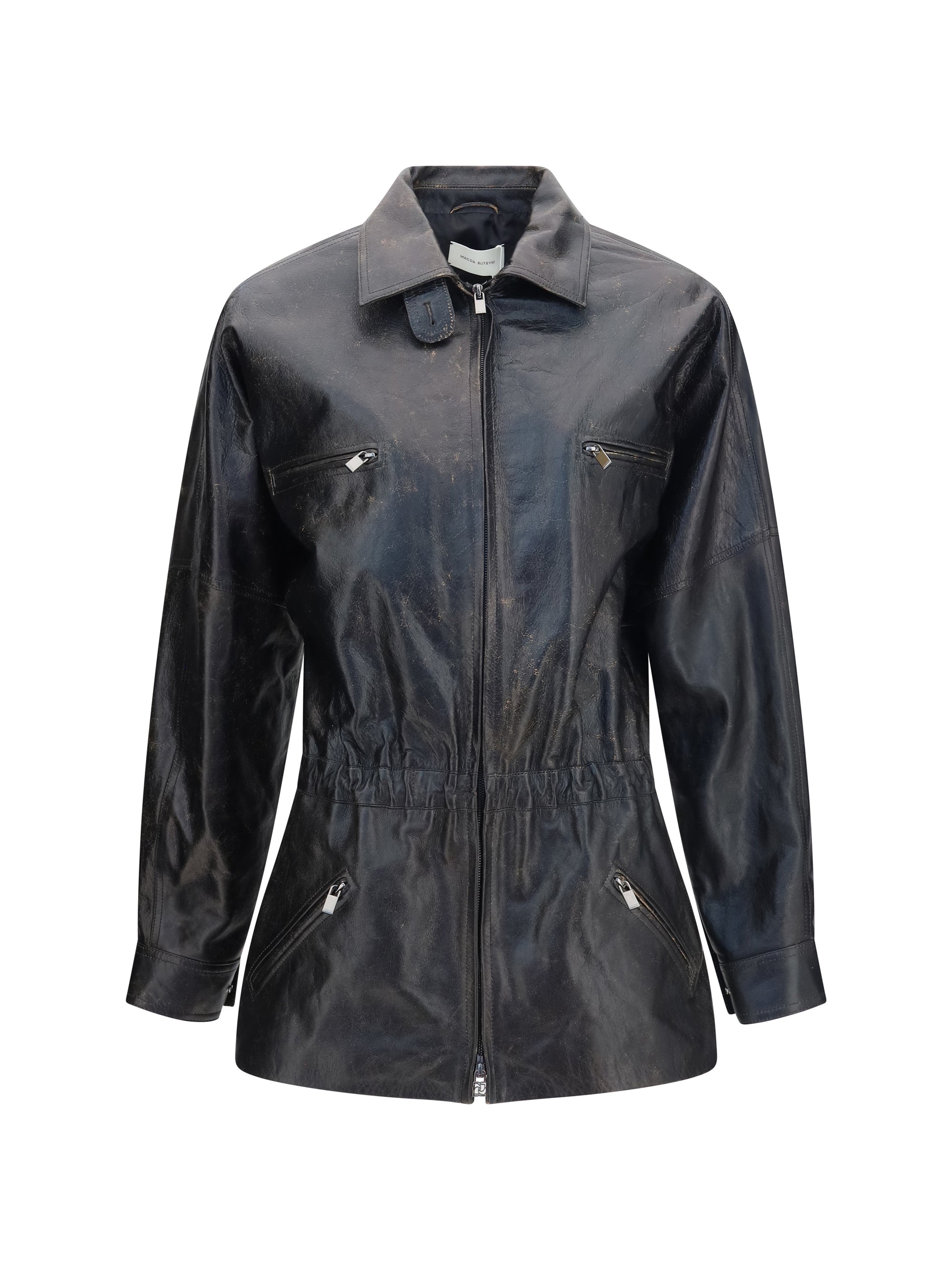vintage leather jacket with drawstring