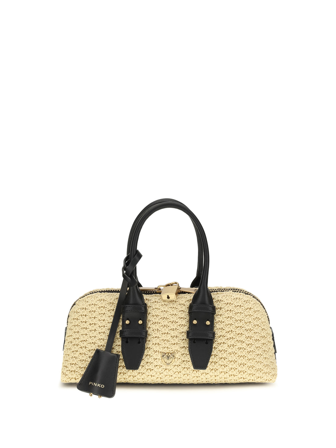 PINKO OS escape horizontal raffia handbag