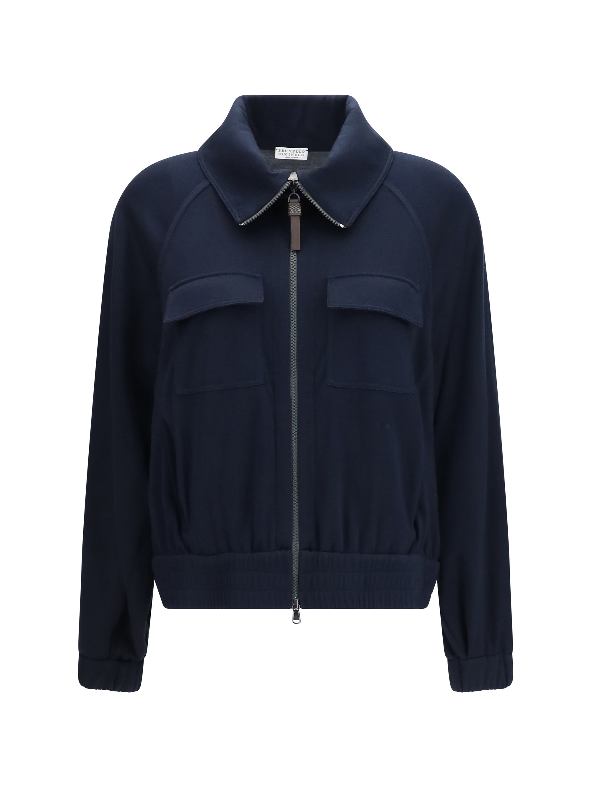 high-neck sweatshirt in cotton and silk blend