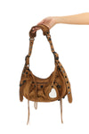 le cagole s crescent-effect suede shoulder bag