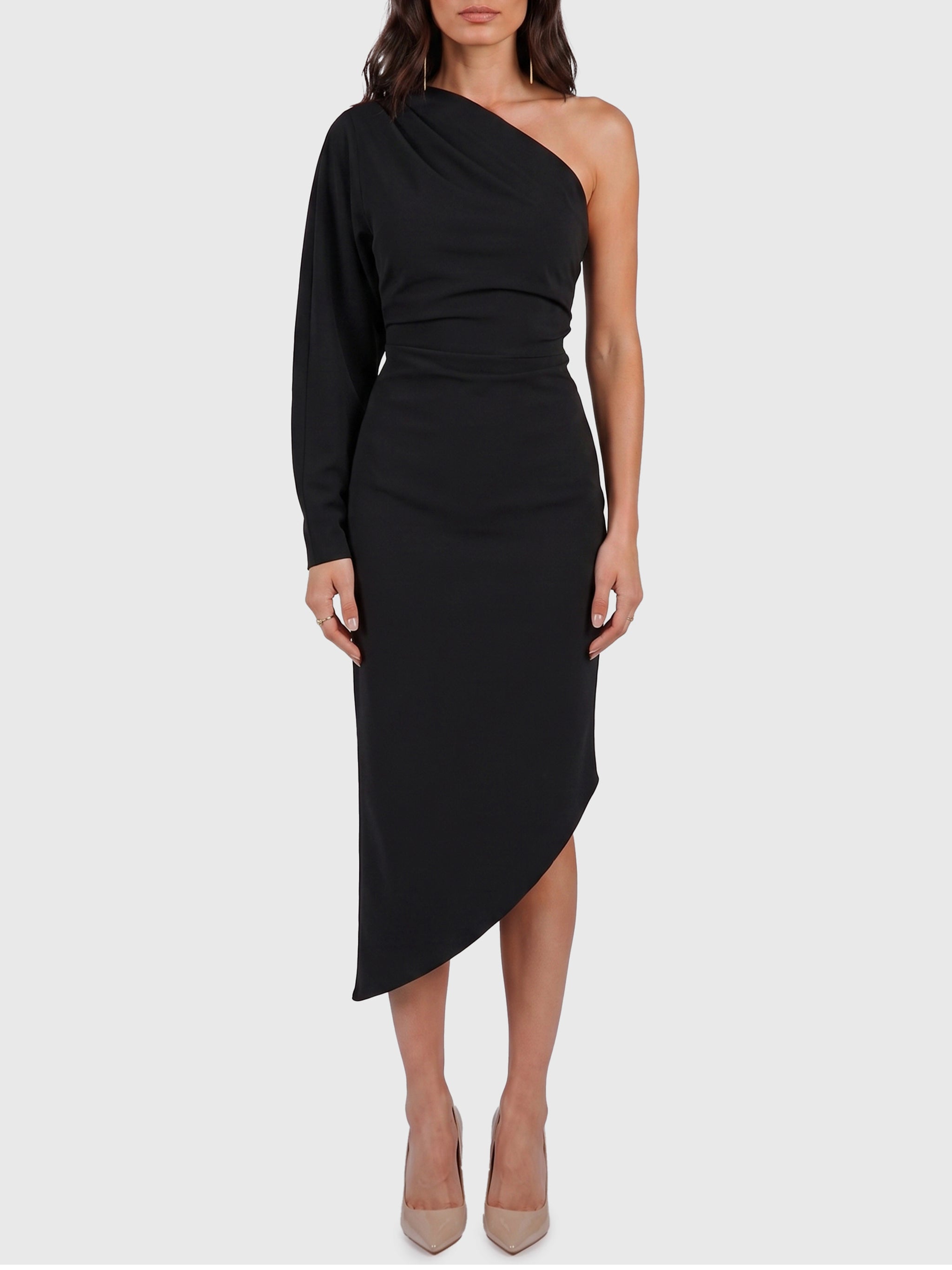 one-shoulder cady longuette dress