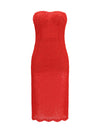 strapless midi lace dress