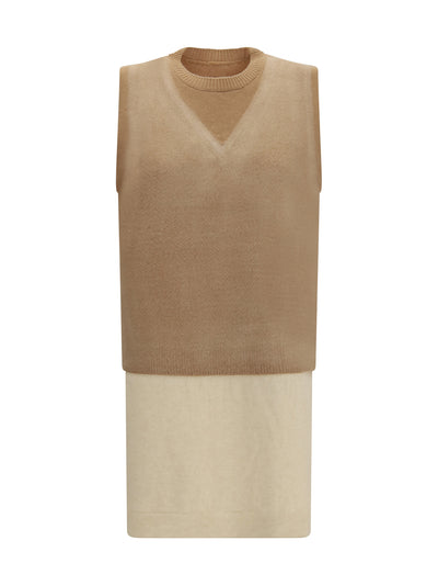 double-layer wool knit vest