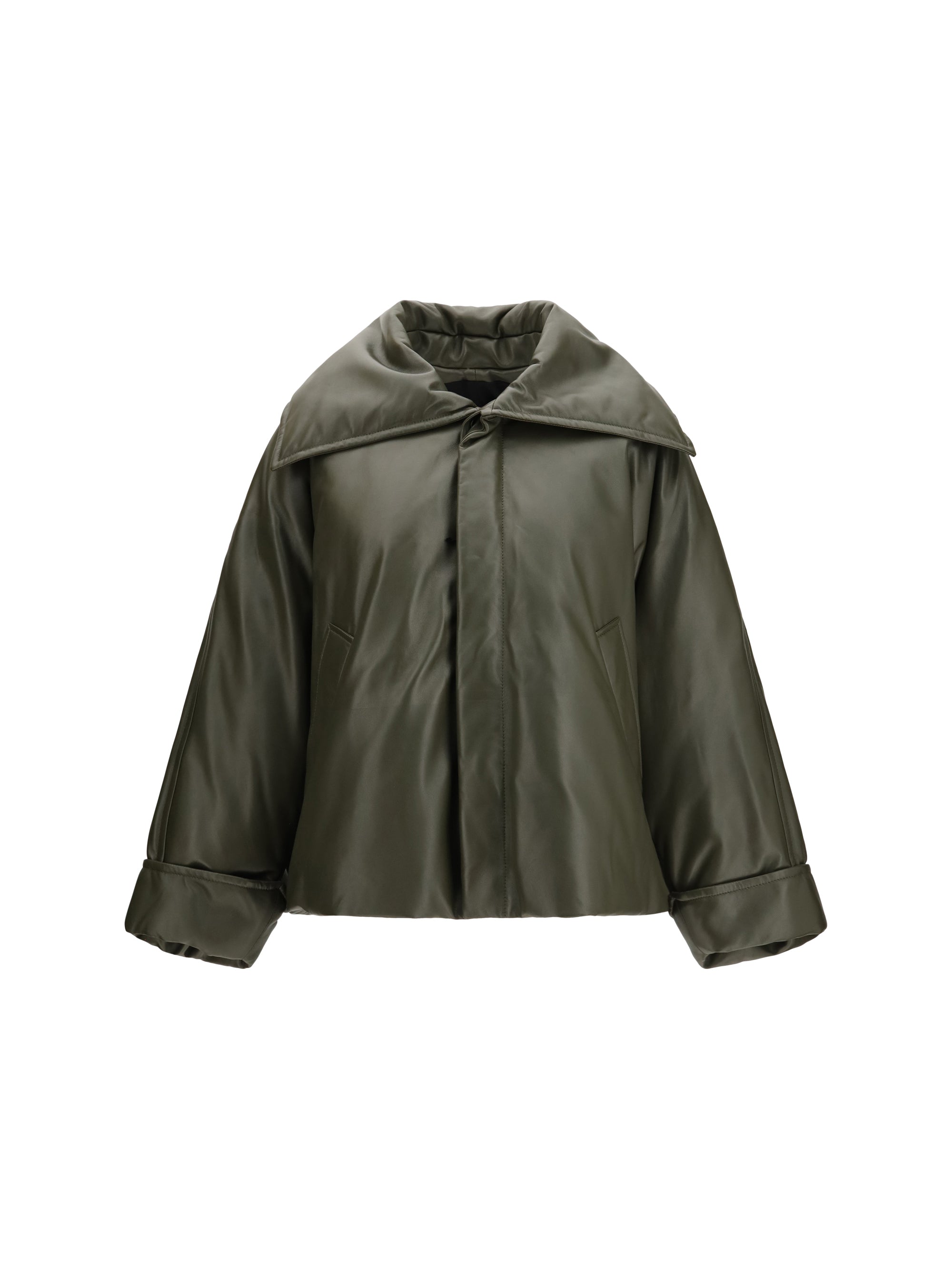 glossy leather padded jacket