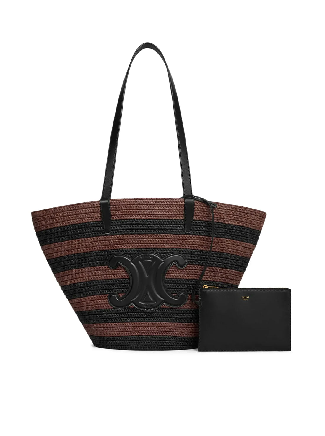 CELINE Couffin Classic Striped Panier Raffia Tote – Brown