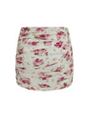 draped floral-print swim mini skirt