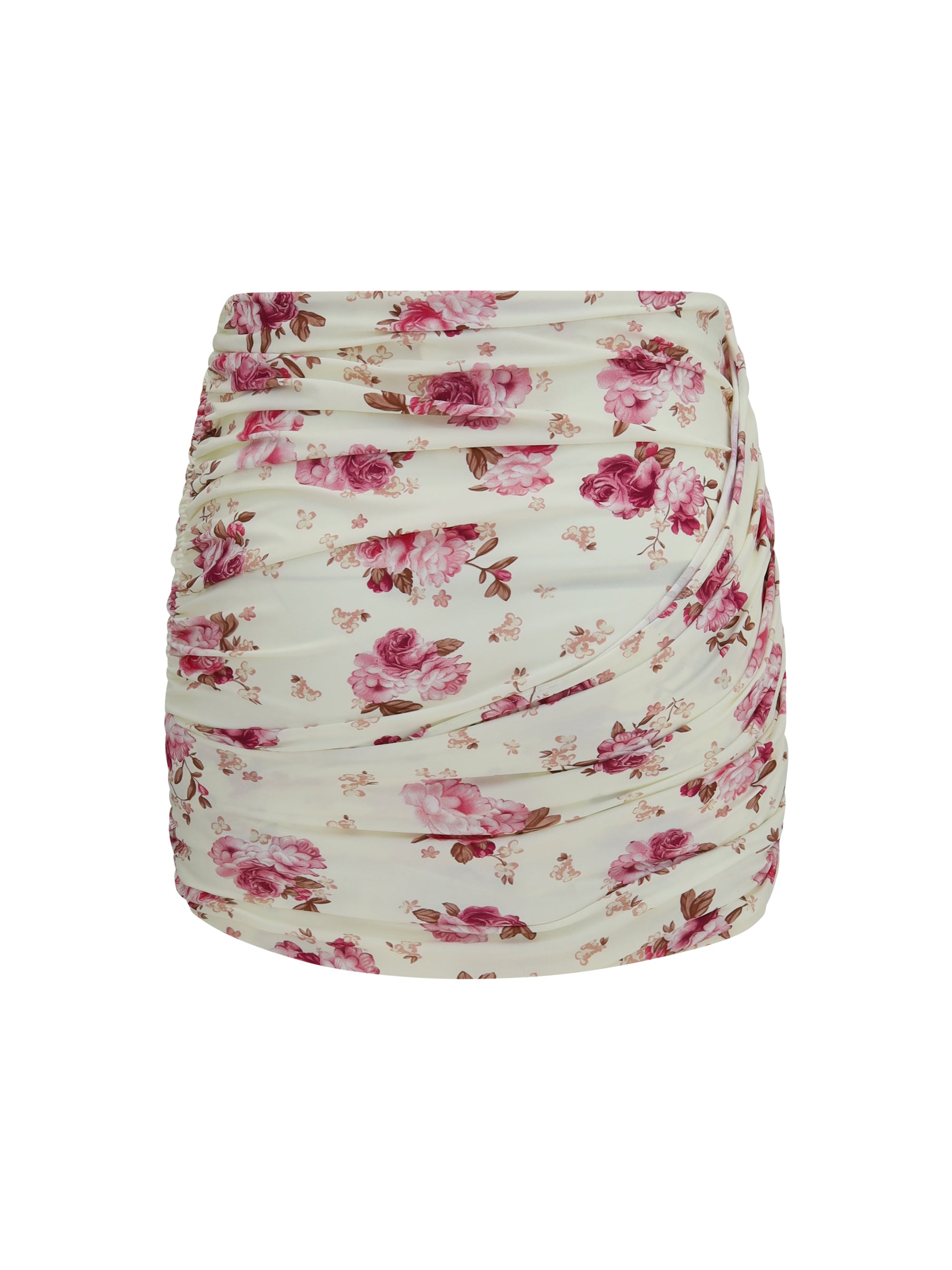 draped floral-print swim mini skirt