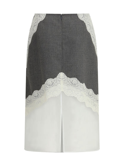 JIL SANDER 34 midi wool and lace skirt